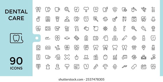 Dental line icon collections. Containing illustration, smile, brushing, floss, line, website, care, interface. Collection for mobile and web apps. Vector outline icons Collection.