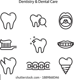 Juego de iconos de línea dental, colección odontológica, bocetos vectoriales, ilustraciones de logotipo, iconos ortodoncicos, signos de clínica estomatológica rellenos pictogramas de contorno, trazo editable. odontología