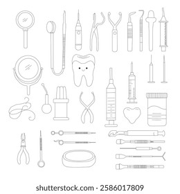 Dental Line Icon Set . Simple Set of Dental Related Vector Line Icons, Outline Symbol Collection medical icons set. 