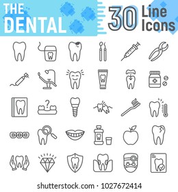 Dental line icon set, Stomatology symbols collection, vector sketches, logo illustrations, Dental clinic signs linear pictograms package isolated on white background, eps 10.