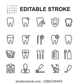 Dental line icons. Editable stroke.