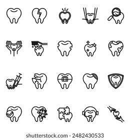 Dental line icons set. Dental outline icons with editable stroke collection. Includes Dentist, Teeth, Treatment, Clinic, Braces and More.