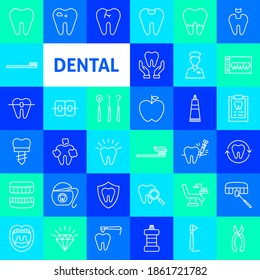 Dental Line Icons. Vector Thin Outline Dentistry Symbols.
