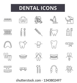 Dental line icons for web and mobile design. Editable stroke signs. Dental  outline concept illustrations