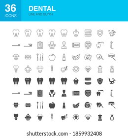 Dental Line Web Glyph Icons. Vector Illustration of Dentist Outline and Solid Symbols. 