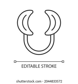 Dental lip retractor linear icon. Access to oral cavity. Wide mouth opening for dental procedure. Thin line customizable illustration. Contour symbol. Vector isolated outline drawing. Editable stroke