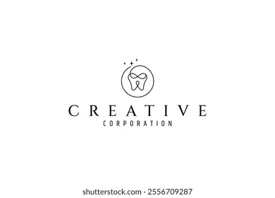 Dental logo with circle shape in line art design style