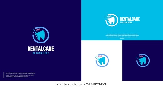 Logotipo dental con estilo de cepillo circular, divertido y amigable para los niños, Plantilla de diseño de logotipo.