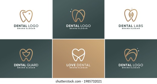 Colección de logotipos dentales con diferentes elementos concepto Vector Premium