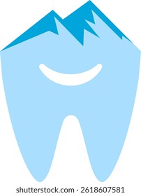 Dental logo combining mountains and a smile, symbolizing natural care, freshness, and healthy teeth in an alpine environment.