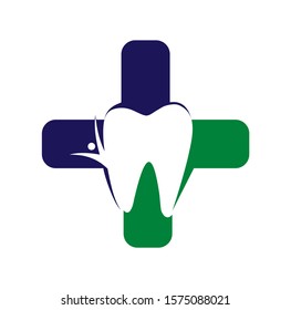 Dental Logo With Cross Icon. Dental Logo Tooth Design Vector Template. Dental Logo Icon Isolated On White Background.	
