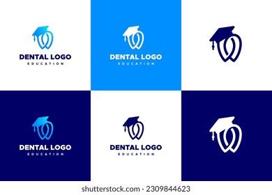 Dental Logo, Dentist Logo with teeth and graduation hat for education business or college course