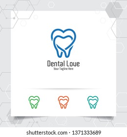 Dental logo dentist vector design with concept of heart love symbol and tooth icon . Dental care for hospital, doctor, clinic, and health.