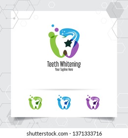 Dental logo dentist vector design with concept of star symbol and tooth icon . Dental care for hospital, doctor, clinic, and health.