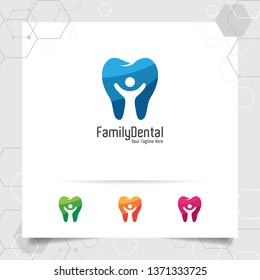 Dental logo dentist vector design with concept of people and tooth icon . Dental care for hospital, doctor, clinic, and health.
