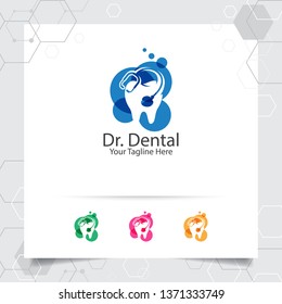 Dental logo dentist vector design with concept of stethoscope and tooth icon . Dental care for hospital, doctor, clinic, and health.