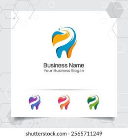 Dental logo dentist vector design with concept of modern colorful tooth icon .Dental care for hospital, doctor, clinic, and health.
