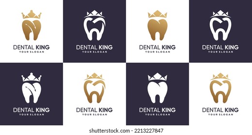 Dental logo design collection with crown icon and modern concept Premium Vector