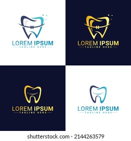 Diseño del logotipo dental, logotipo creativo dentista. Logotipo del vector de la Compañía Creativa de Clínica Dental.