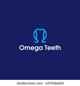 dental logo design idea vector icon illustration inspiration with teeth, and omega symbol