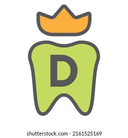Dental Logo Design On Letter D Crown Symbol. Dental Care Logo Sign, Clinic Tooth King Logo Design With Luxury Vector Template