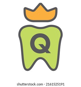 Dental Logo Design On Letter Q Crown Symbol. Dental Care Logo Sign, Clinic Tooth King Logo Design With Luxury Vector Template