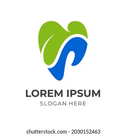 dental logo design template concept vector with flat green and blue color style