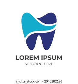 diseño de diseño de logotipo dental concepto vector con estilo de color azul plano