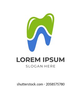 diseño de diseño de logotipo dental vector con estilo de color azul y verde plano