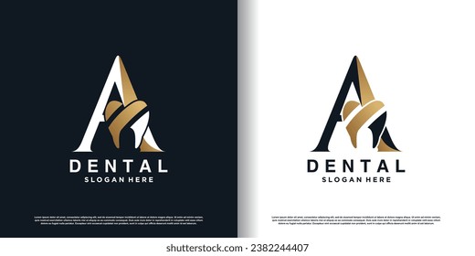 dental logo design vector with letter a concept premium vector
