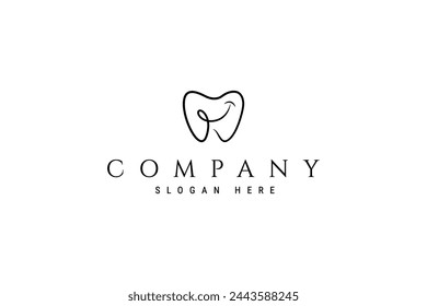 Dental logo design vector template with smile in continuous line design style