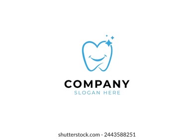 Plantilla de vector de diseño de logotipo dental con una sonrisa limpia en estilo de diseño plano