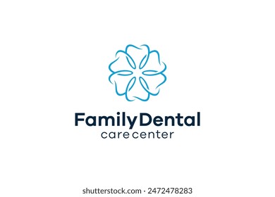 Dental Logo Design Vector Template, Dental Clinic and Family Dental. Illustration of an Interlocking Dental Logo in the Shape of a Flower.