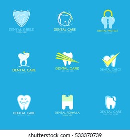  Dental Logo design vector template flat style. Dental clinic Logotype concept icon.