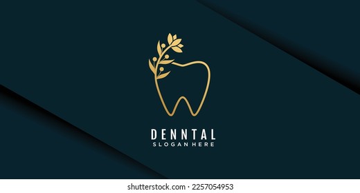 Logo dental con elemento floral diseño creativo vector premium