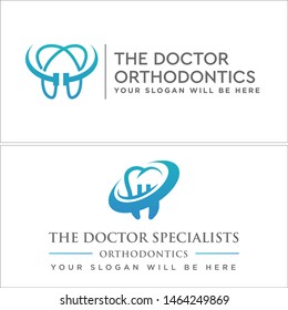 Dental logo icon blue tooth with swoosh vector suitable for orthodontics braces health medical