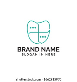 Icono de logotipo dental con icono de chat dentro de la ilustración de diseño de logotipo vectorial