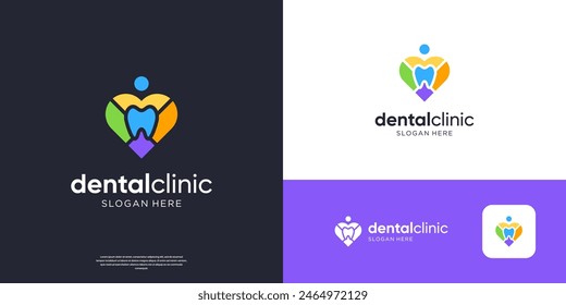 Dental logo icon colorful with love or heart symbol logo design.