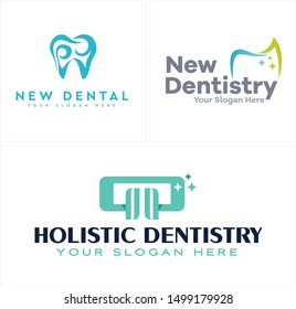 Dental Logo With Icon Line Art Tooth And Braces Vector Suitable For Healthy Medical Pharmaceutical Clinic Holistic Dentistry