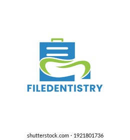 ein Dentallogo, ein Vektorsymbol und ein Notebook oder eine Datei, die sich miteinander verbindet, um ein elegantes Logo zu bilden

