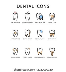  Dental logo icons set design template vector