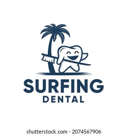 Dental Logo Inspiration, Teeth, Toothbrush, Palm Tree, Beach, Surfing