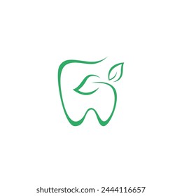 dental logo with leaf in flat template vector design style