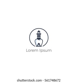 Dental logo, dental and light house vector logo design.