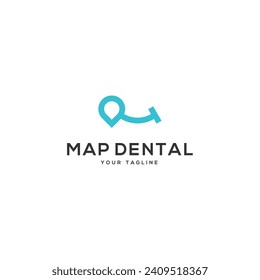 Dental logo with map pin location concept design vector illustration