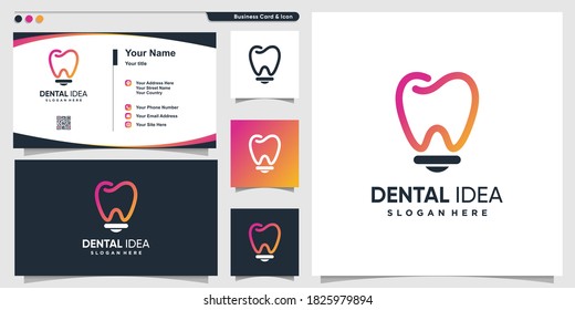 Dental logo with modern idea bulb style and business card design template Premium Vector