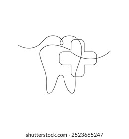 Dental logo in one continuous line. One line drawing, minimalism. Vector illustration.