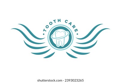 Dental logo protection icon vector design illustration with circle emblem wings icon fit for dental clinic, tooth care, dentist, dental health, and more