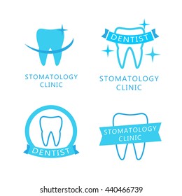 Dental logo set. Stomatology labels with teeth eps10