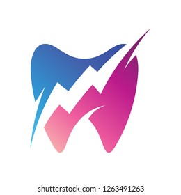 Dental logo template design, dental thunder logo, icon - vector